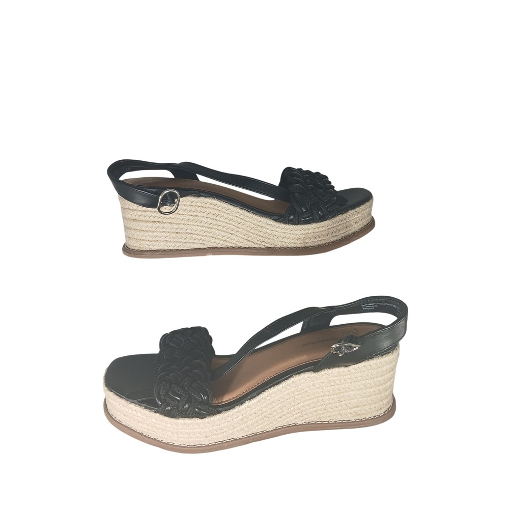 Time and Tru Wedge Sandals 8 Black‎ Braided Espadrille Platform Memory Foam Boho